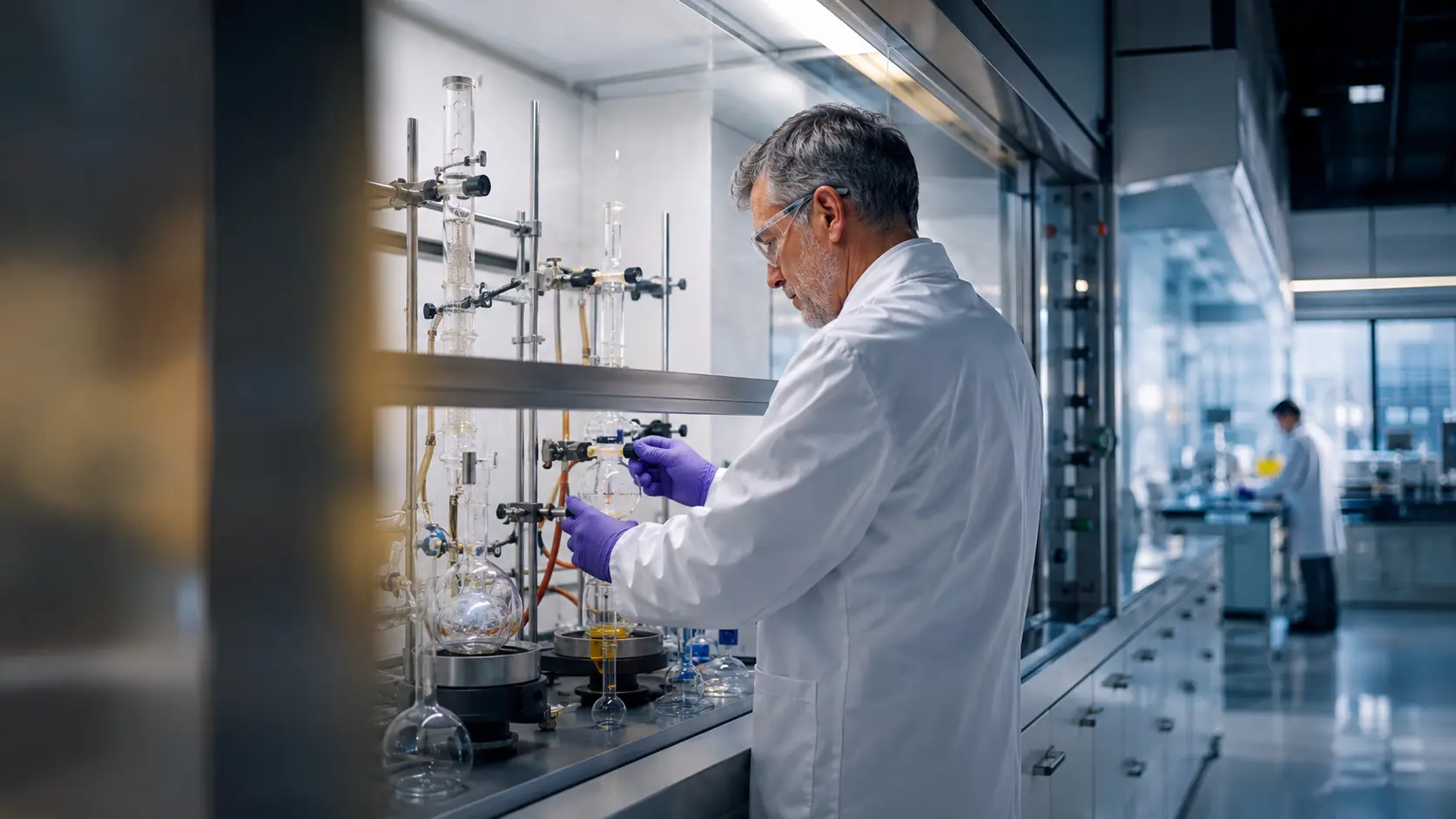 Organic chemist performing research synthesis